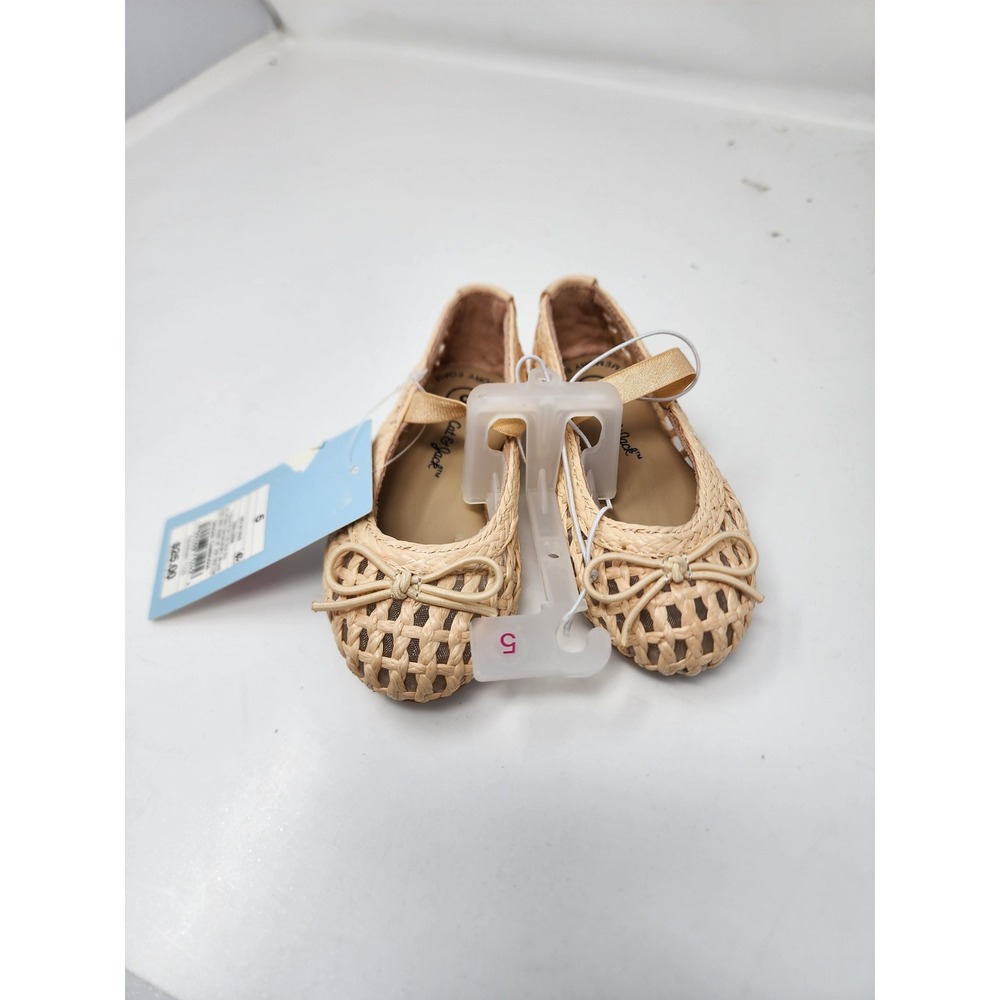 Cat & Jack Girls Woven Straw Ballet Flats Tan Synthetic Casual Size 5